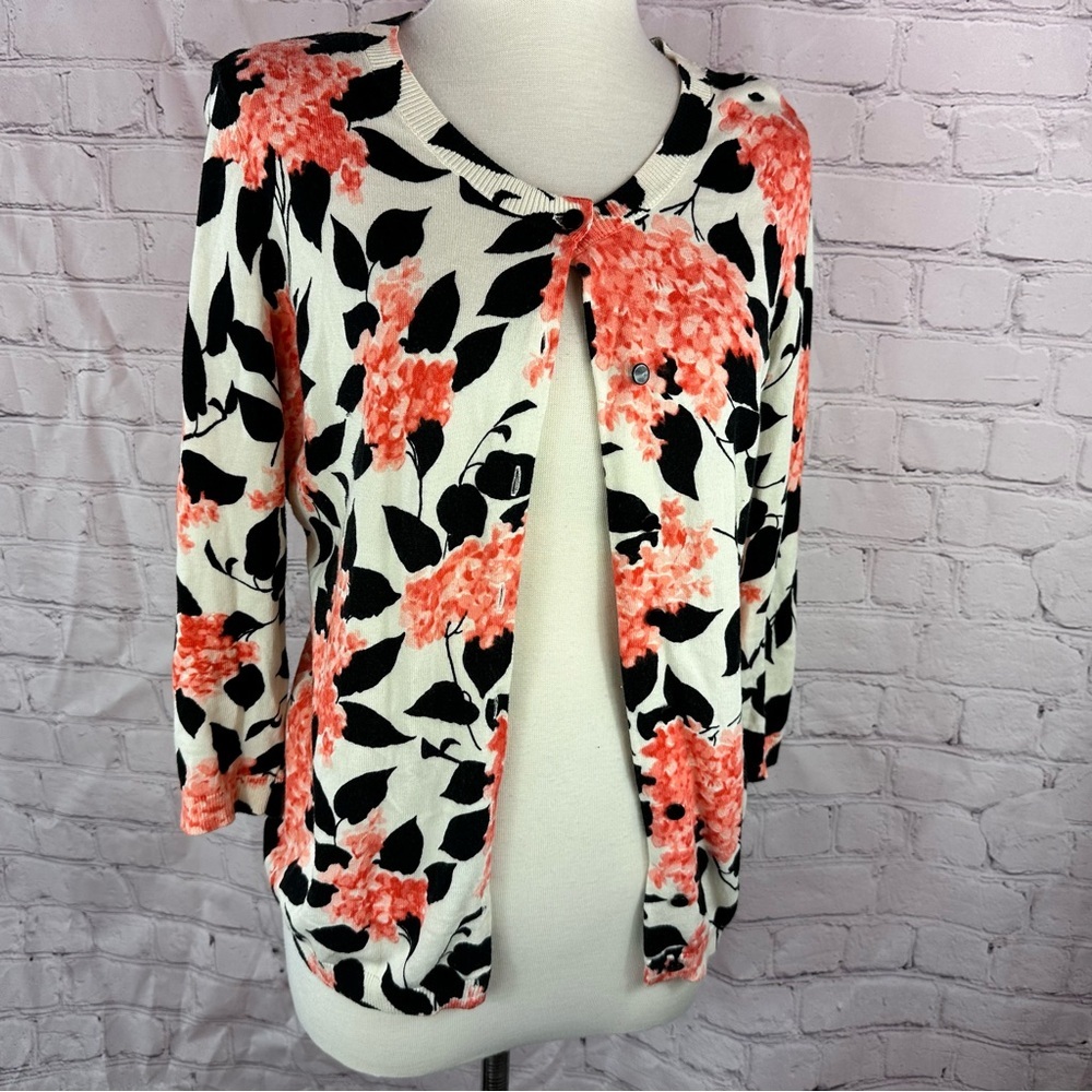 Talbots bright Floral Cardigan sweater women M layer business casual feminine